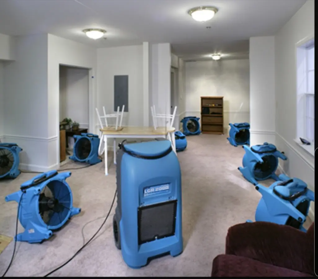 Air movers and dehumidifier setup for Water Damage Restoration in Oak Harbor