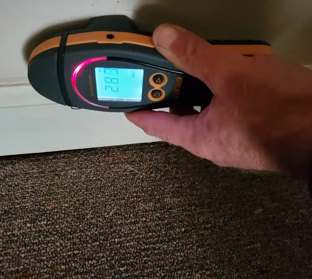 Moisture detection at baseboard during Storm Damage Restoration in Oak Harbor